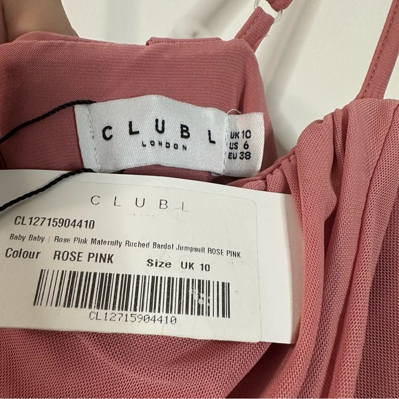 Club L London baby baby rose pink maternity ruched Bardot jumpsuit - Picture 5 of 8